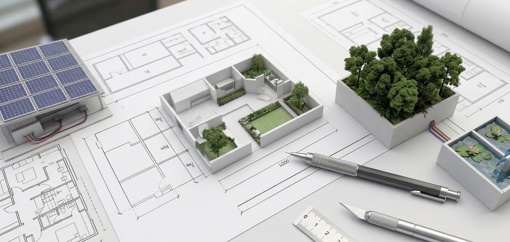 Plano y maqueta de dise&ntilde;o de jard&iacute;n